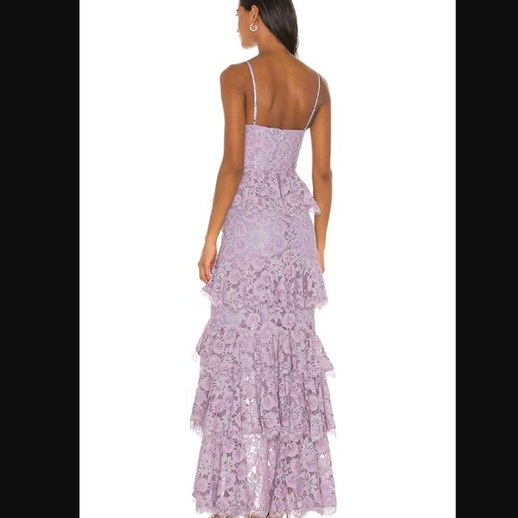 MAJORELLE Zelda Fitz Tiered Lace Dress Gown in Soft Purple Medium $398 - Picture 2 of 9